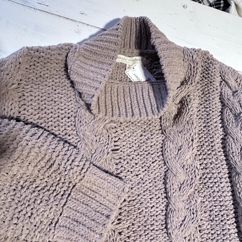 Simply Southern Chenille Cable Knit Sweater Tan Turtleneck 0224-SWTR-BRAID-TAN-S